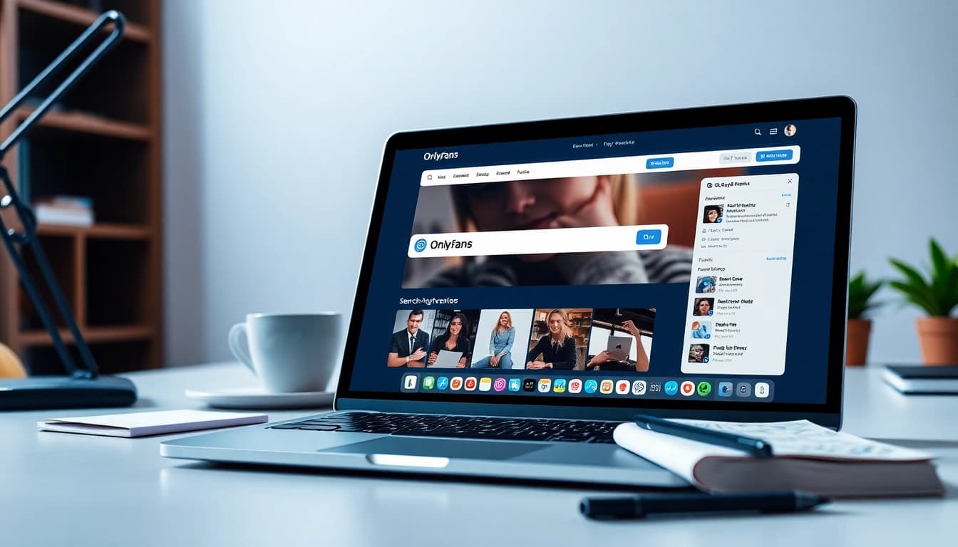 Search OnlyFans by name using a modern digital interface at a cozy workspace.