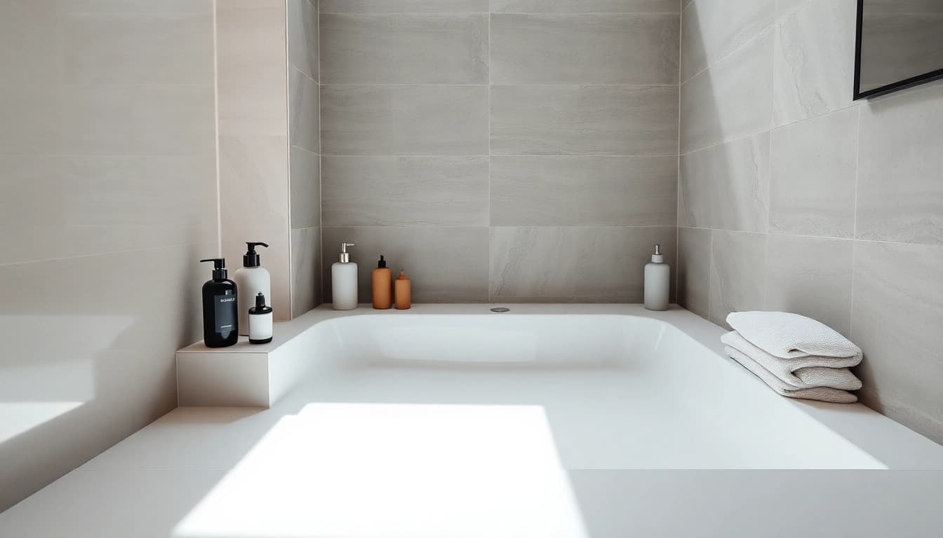 Showcase a stylish shower base enhancing a modern bathroom's elegant design.