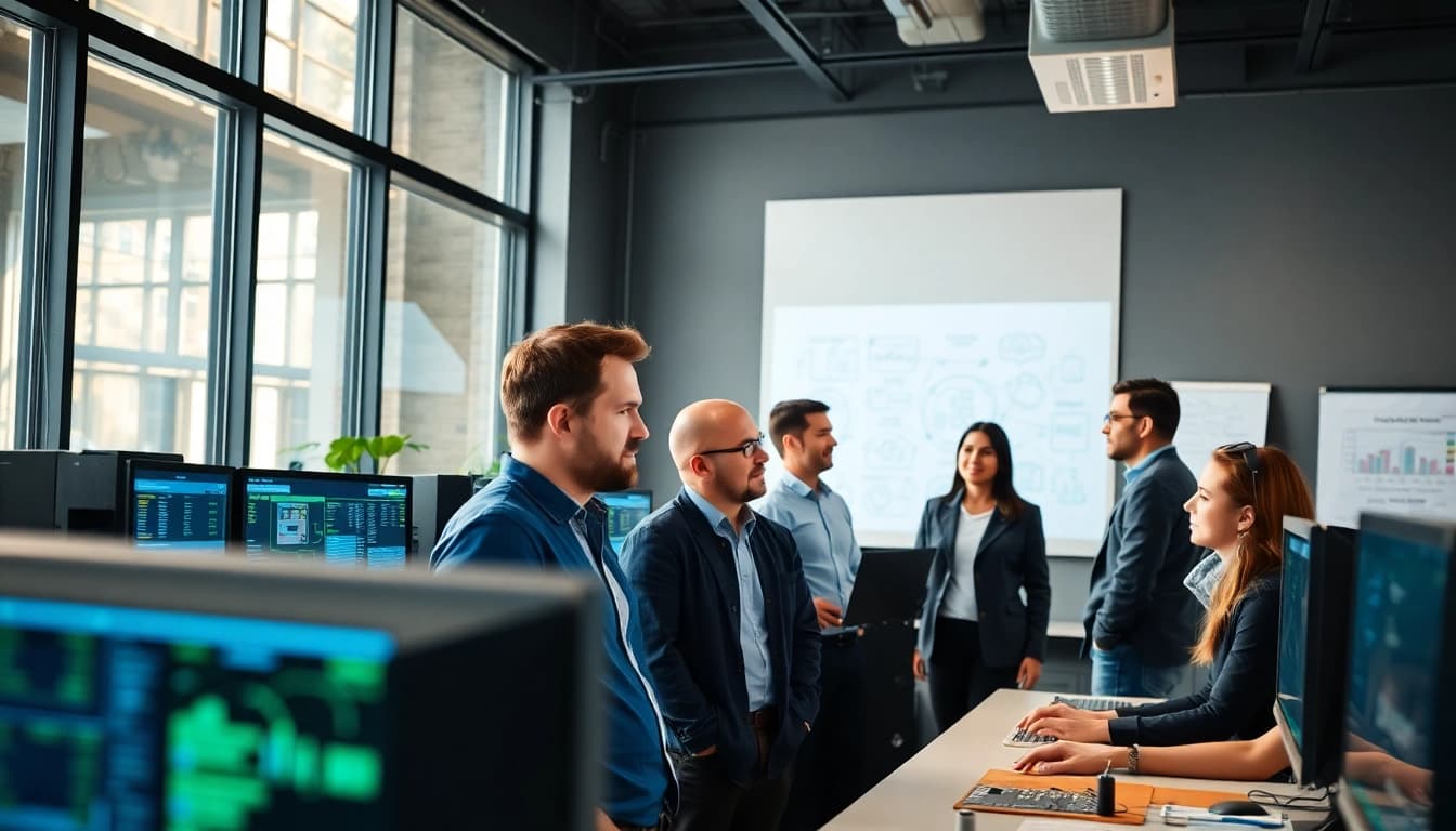 Engaging IT support team exemplifying managed it support services through collaboration in a modern office.
