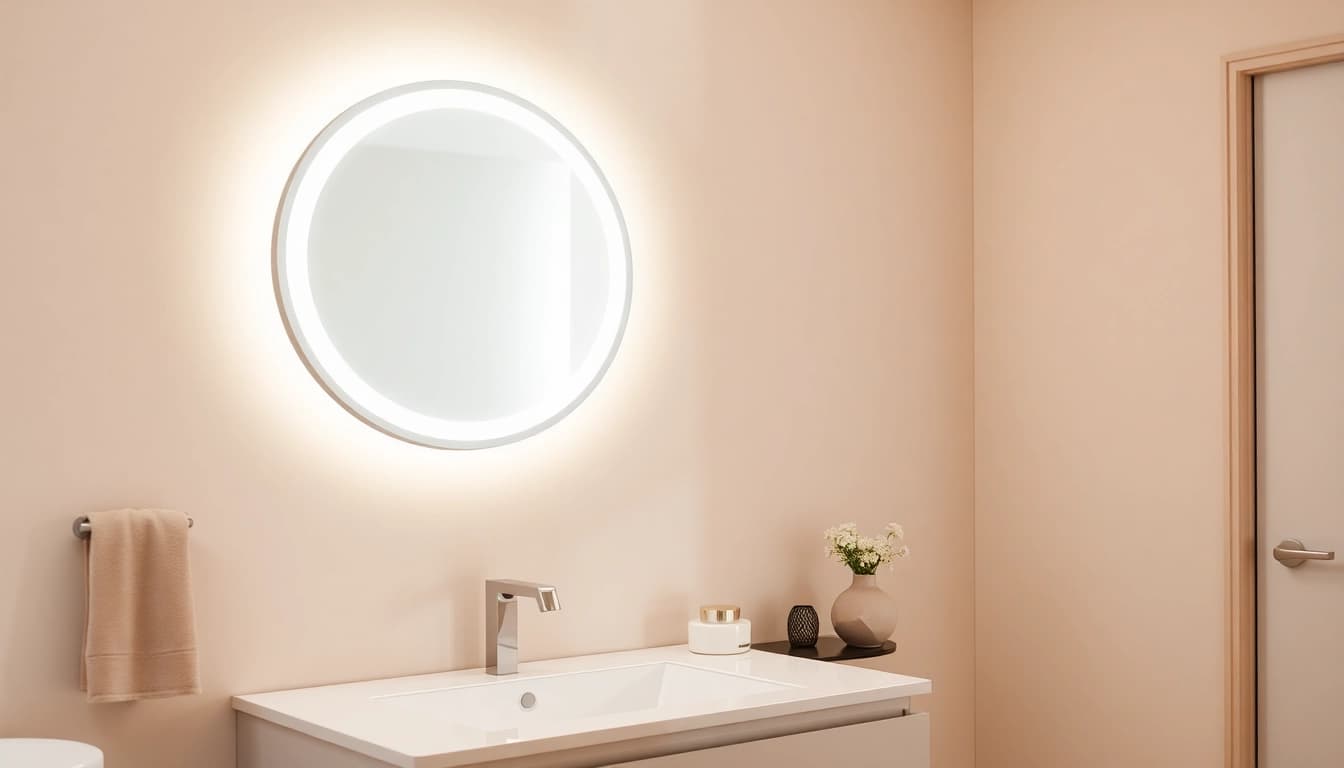 Reflect stunning light with this mirror light mirror enhancing a modern bathroom's elegance.