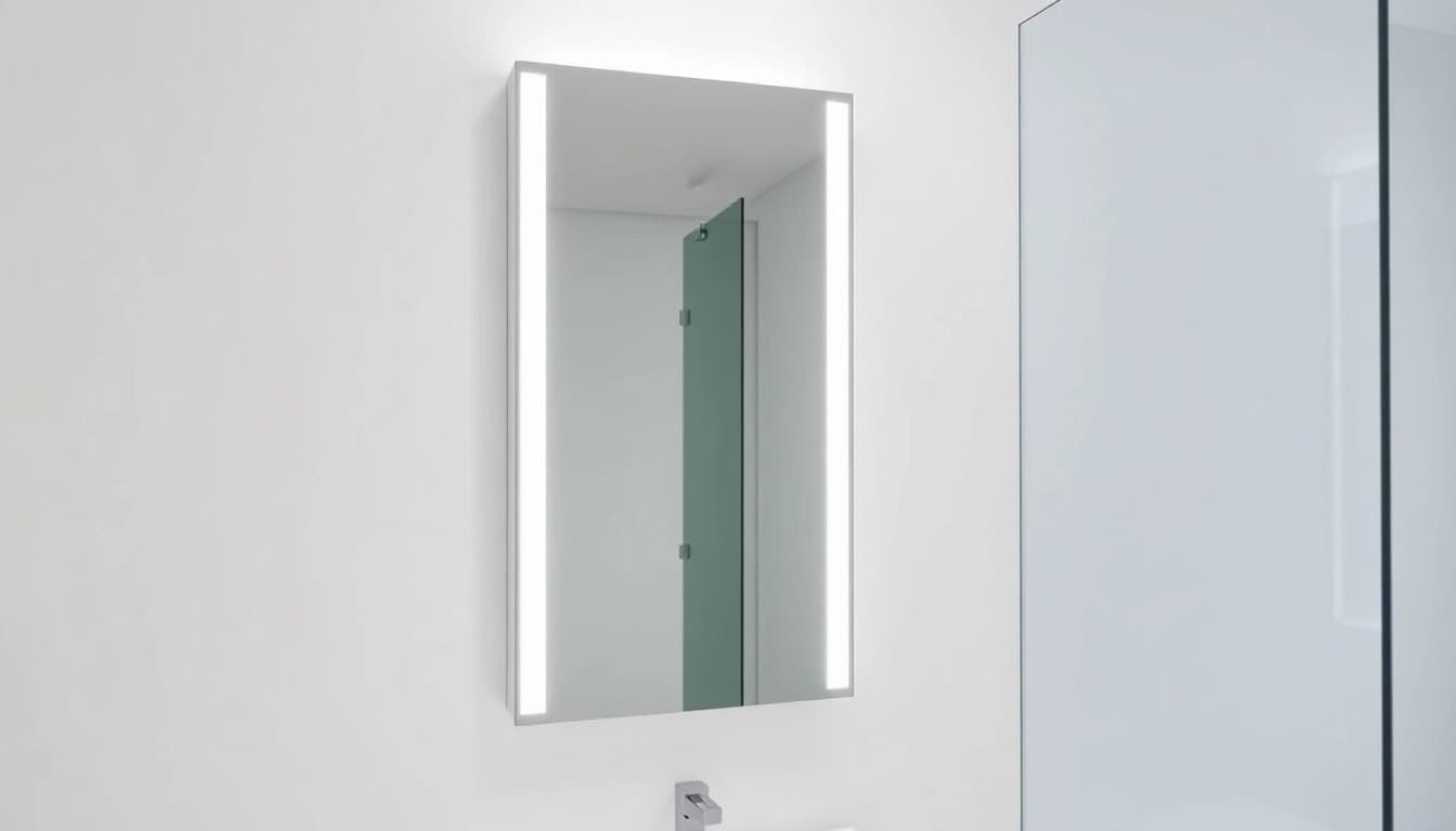Der sonni Spiegelschrank mit eingebauter Beleuchtung in einem modernen Badezimmer zeigt sein elegantes Design.