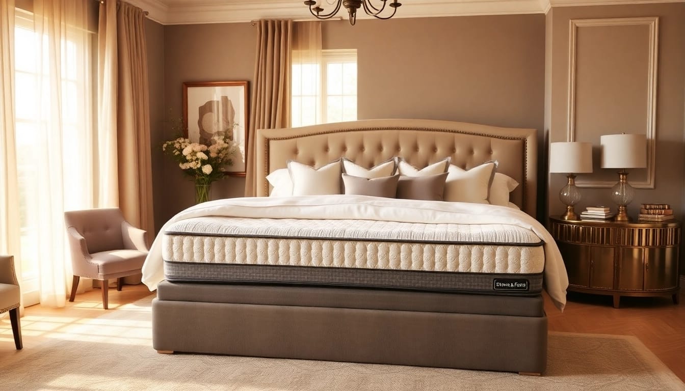 Luxurious Stearns and Foster mattress and box spring set in an elegantly designed bedroom, showcasing comfort.