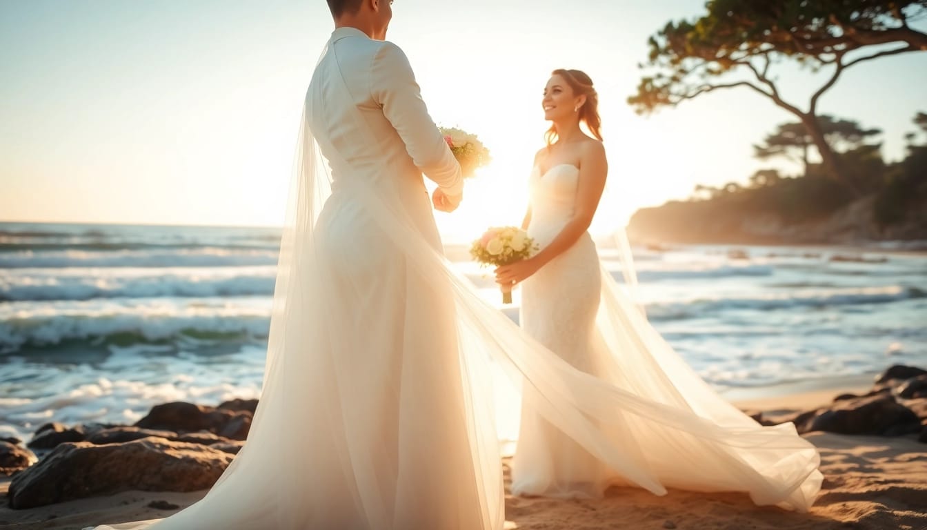 Carmel wedding photography capturing a couple's vows on a beautiful beach with sunset ambiance.