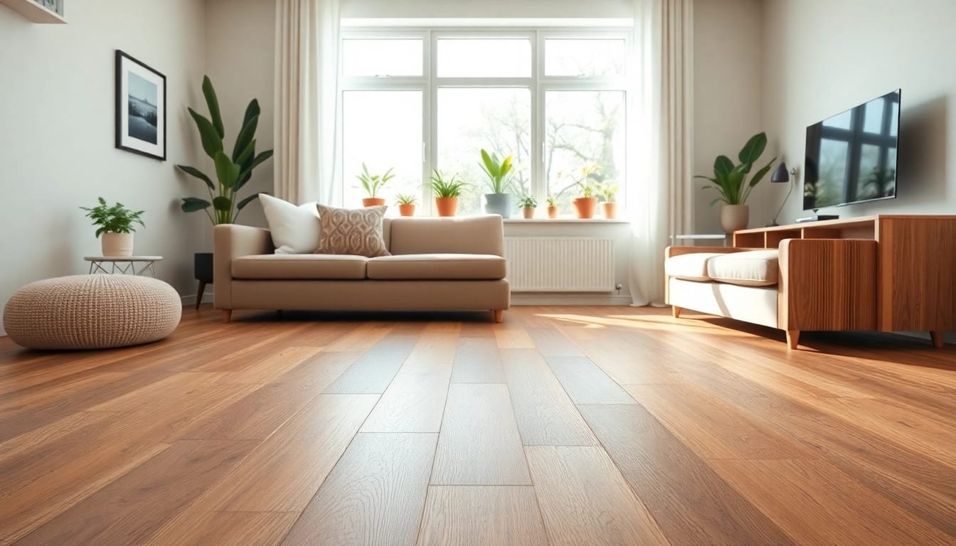 Transform your home with waterproof vinyl flooring, elegantly displayed in a stylish living room setting.