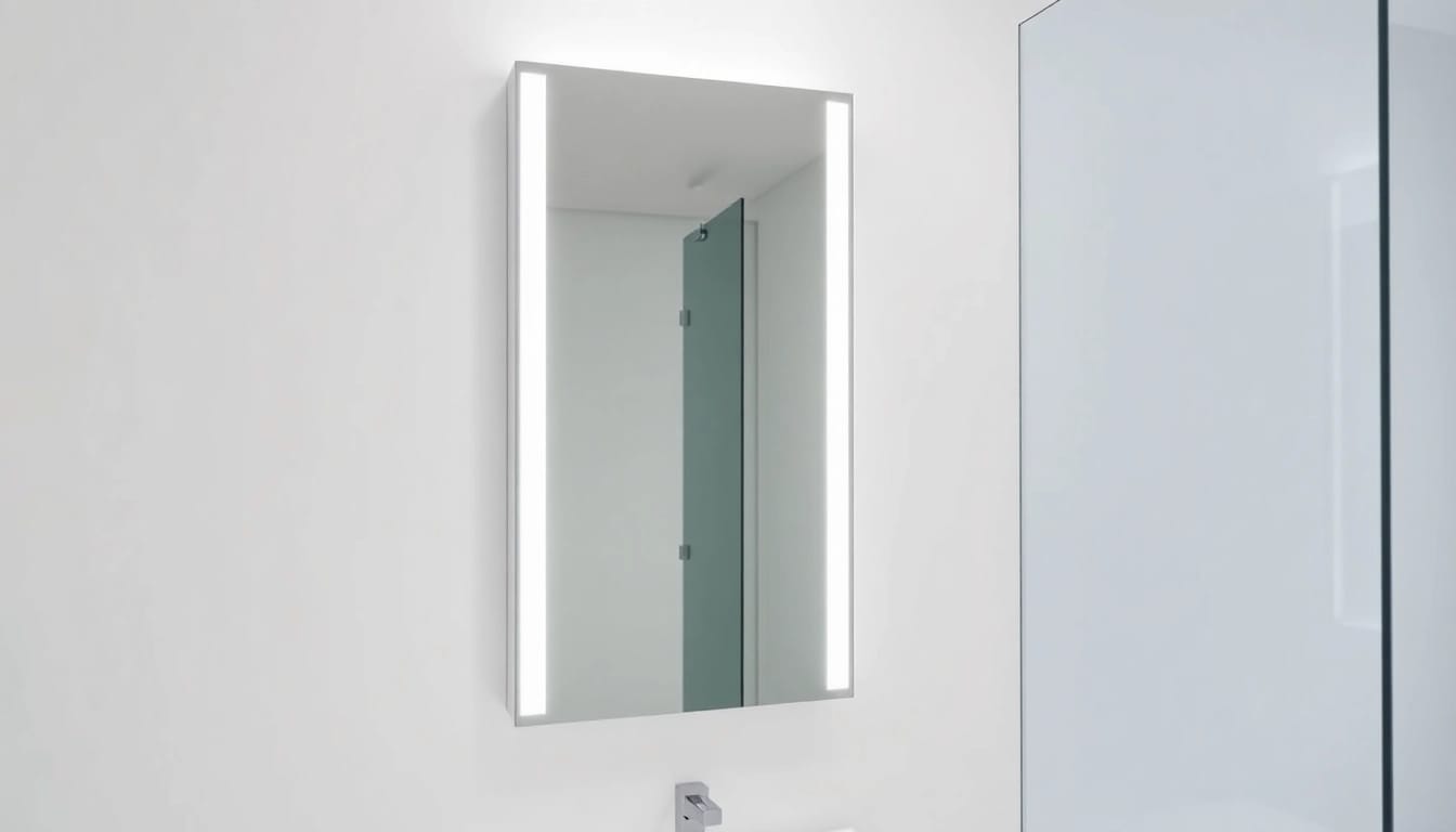 Der sonni Spiegelschrank mit eingebauter Beleuchtung in einem modernen Badezimmer zeigt sein elegantes Design.
