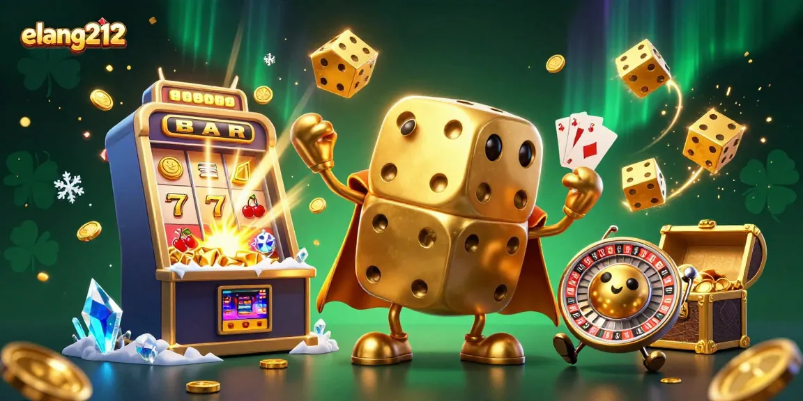 Engage with elang212 by spinning the reels and enjoying vibrant casino elements in this 3D illustration.