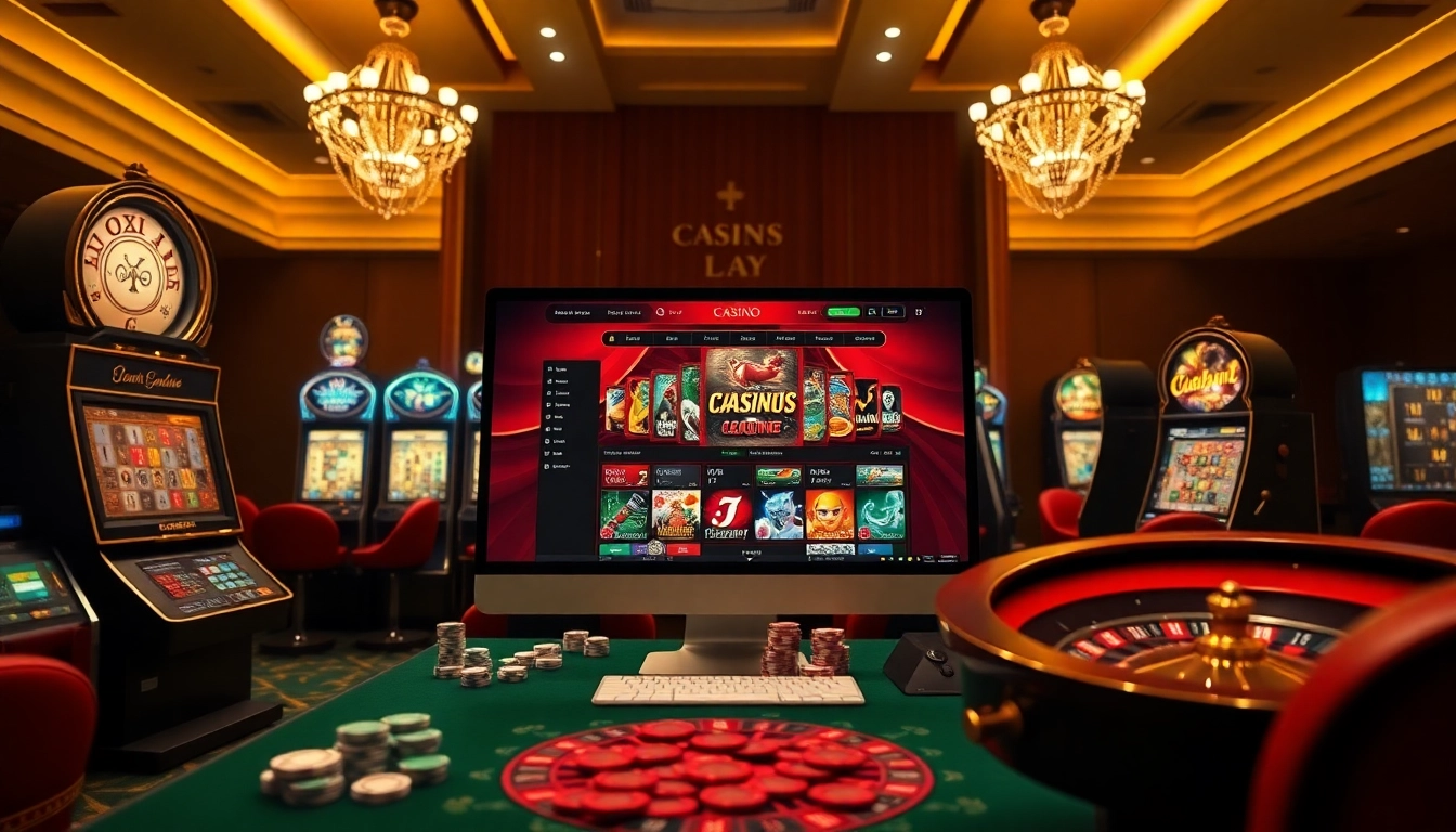 Vivez l'excitation dans le casino en ligne France avec une scène de jeu en ligne dynamique affichant la roulette et le poker.