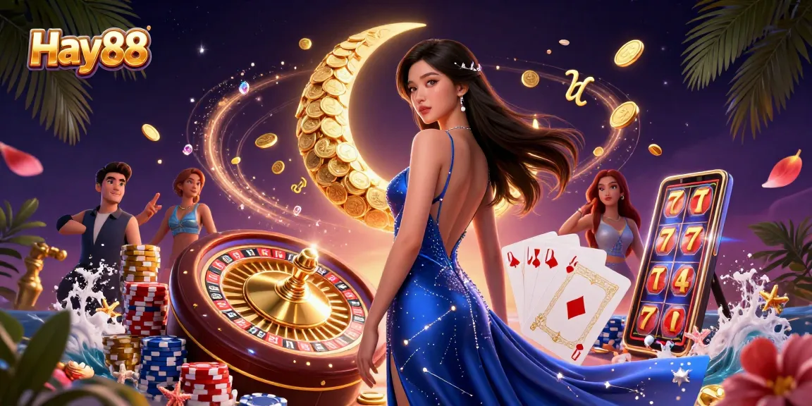 Experience the excitement of Hay88 with a dazzling illustration showcasing a casino scene filled with vibrant elements and vibrant colors.