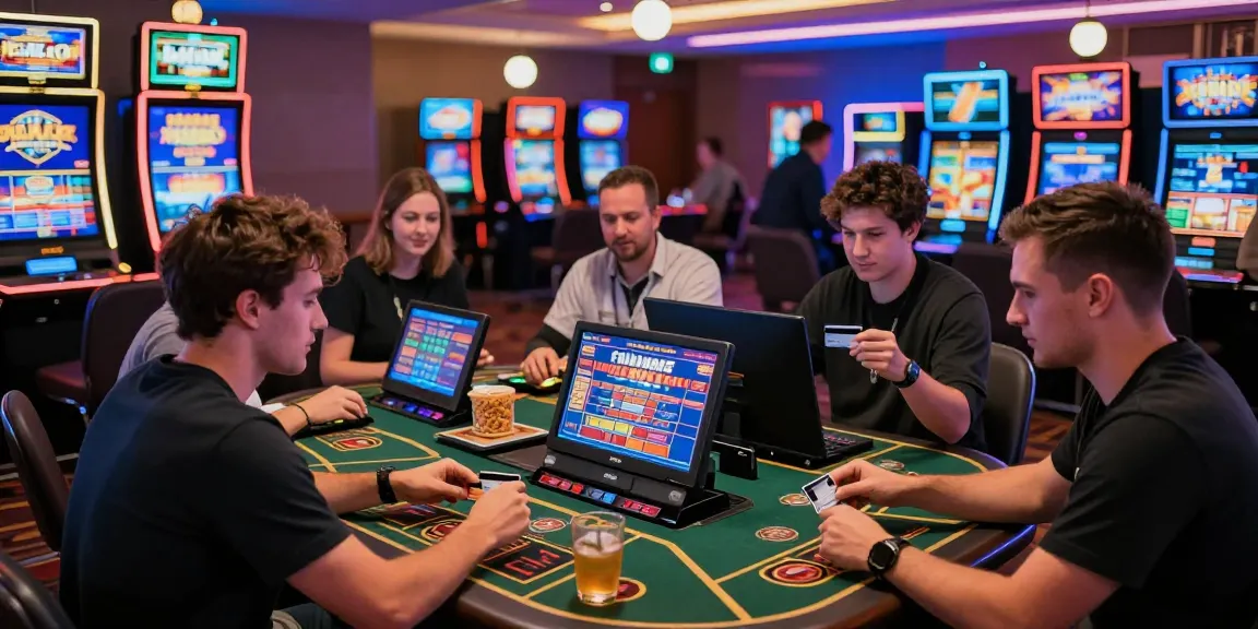 Players at vibrant online casinos that accept credit cards, engaged in games with energetic atmosphere and modern gaming technology.