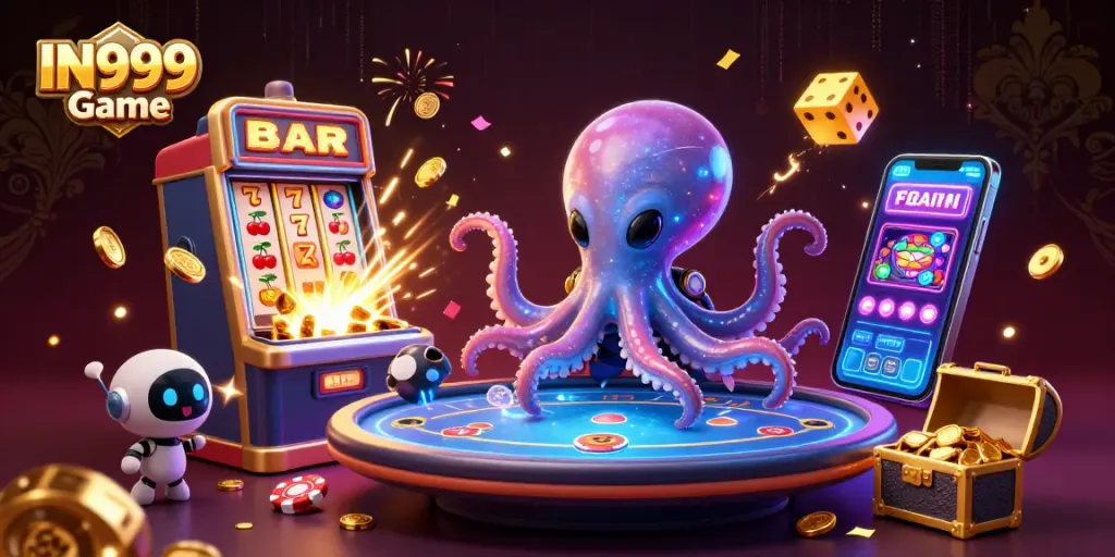 Spin the reels with IN999 Game in an immersive 3D alien casino adventure full of excitement.