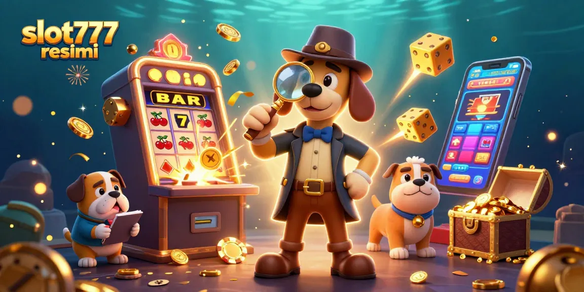 Experience the thrill of slot777 resmi with a cartoon detective uncovering casino treasures in this engaging illustration.