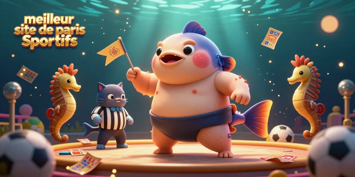 Le meilleur site de paris sportifs propose une scène animée avec un fugu et un chat poisson dans un ring aquatique.