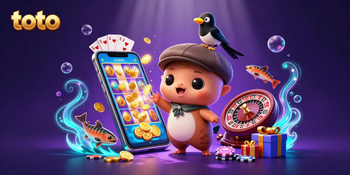 Experience thrilling toto gameplay with cartoon Nessie and vibrant casino elements in a playful scene.