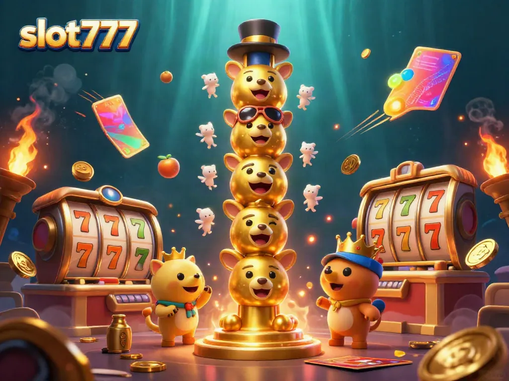 Menangkan permainan slot777 dengan bintang tajuk totem unik dan simbol jackpot berkilauan di kasino.