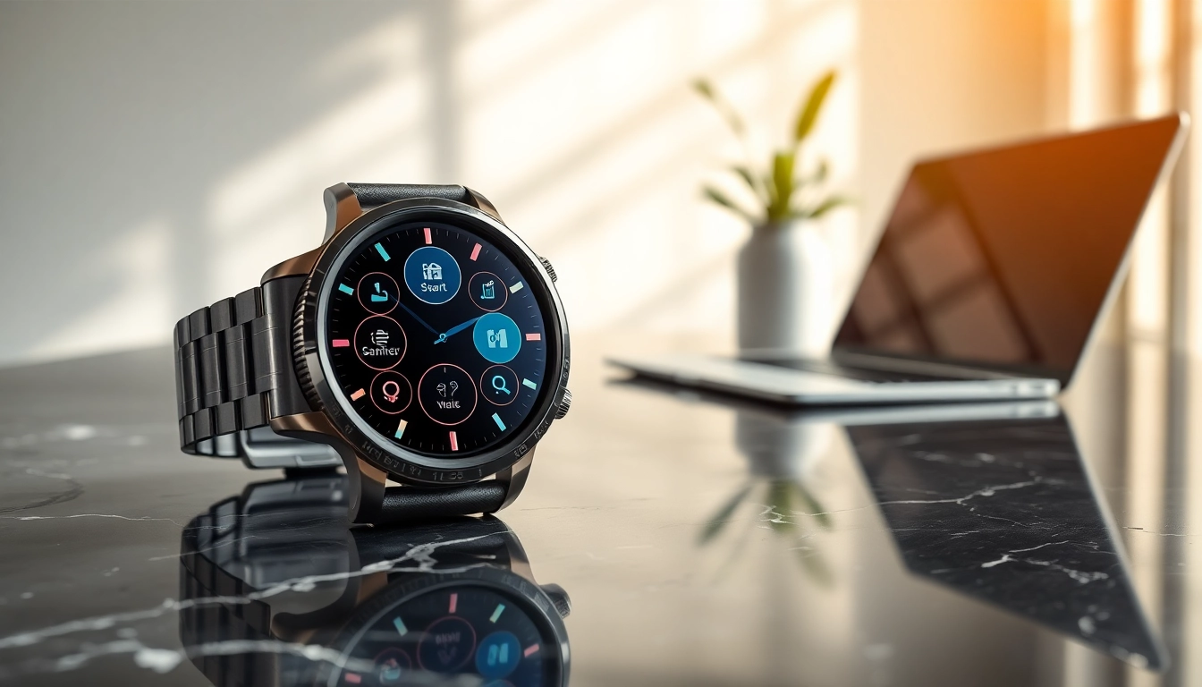 Pulse Smart Watch with vibrant features on a stylish black marble countertop.