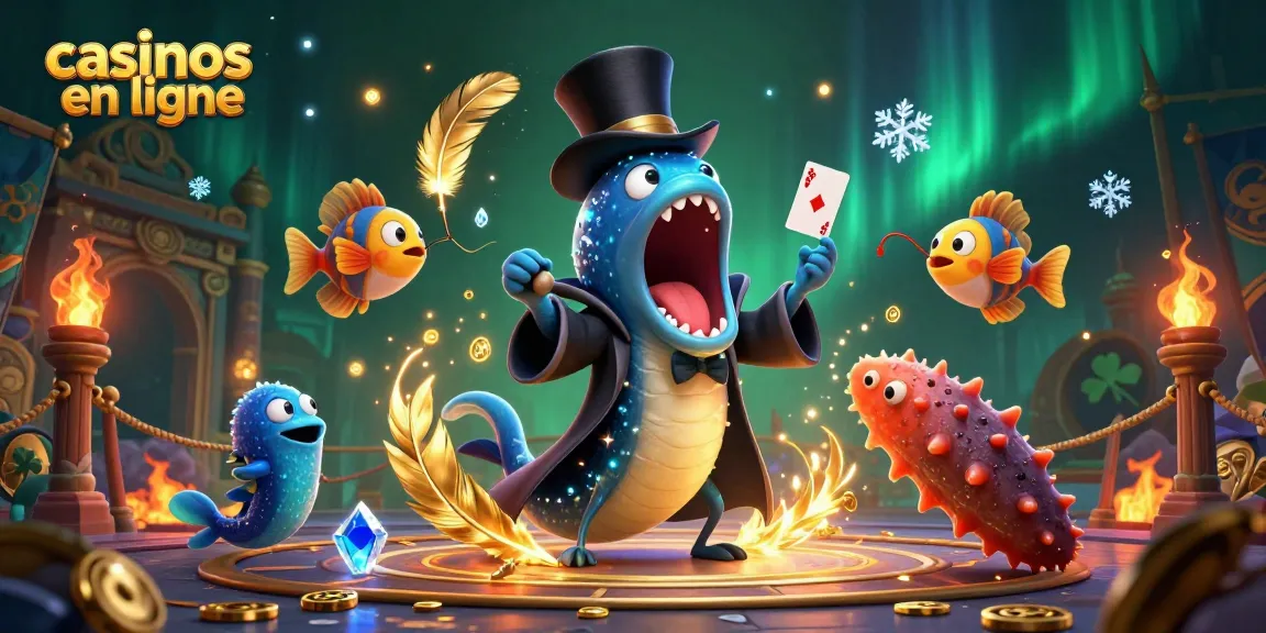 Des créatures marines animées jouant au casino en ligne avec des pièces d'or scintillantes.