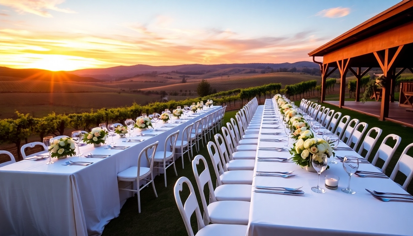 Beautiful setup for Clarksburg Wedding Venues with elegant table settings amidst vineyards.