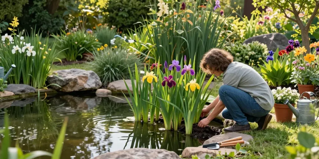 Buy Marginal Pond Plants to create a vibrant aquatic garden with lush irises and cattails.