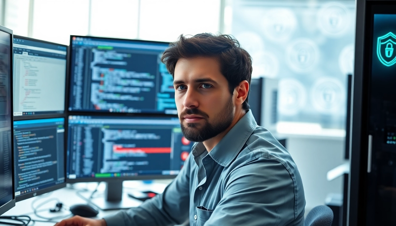 Implement Patch Management Services in a professional workstation with IT technician reviewing security updates.
