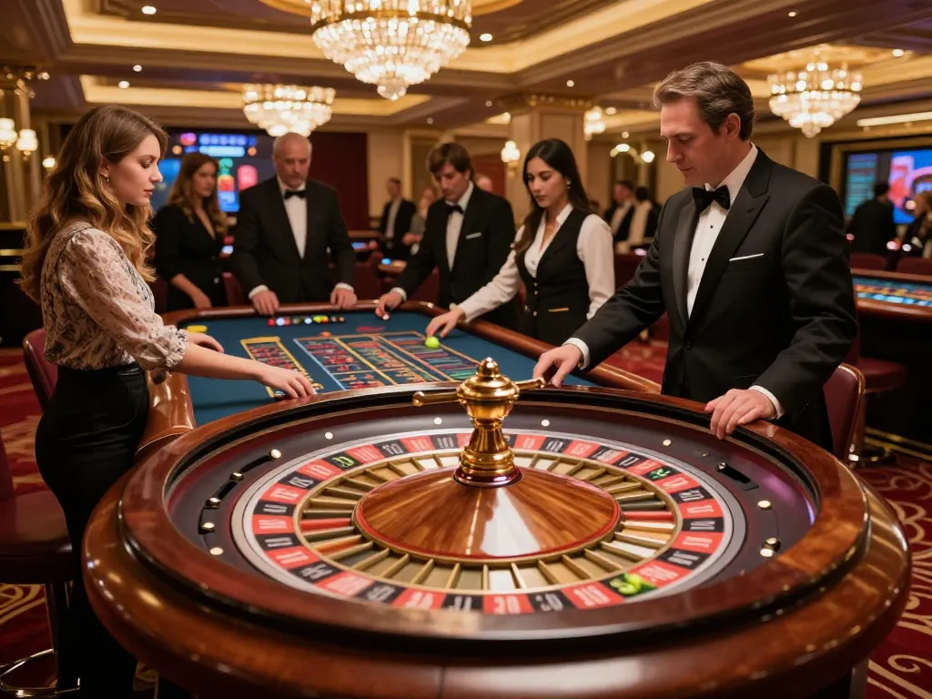 Players placing bets at S666's vibrant roulette table during a thrilling casino session