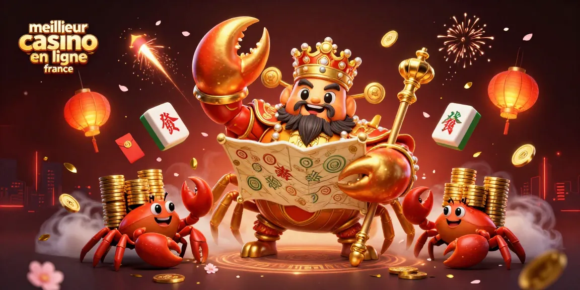 Découvrez le meilleur casino en ligne France avec cette scène dynamique d'un crabe impérial et ses trésors.