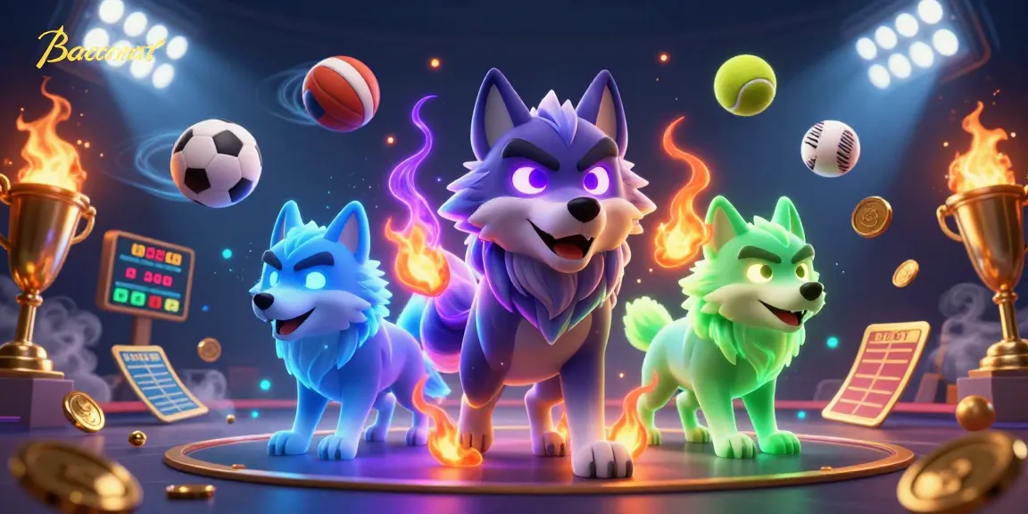 Baccarat game scene featuring glowing spectral wolves and dynamic sports elements, illustrating a lively casino atmosphere.