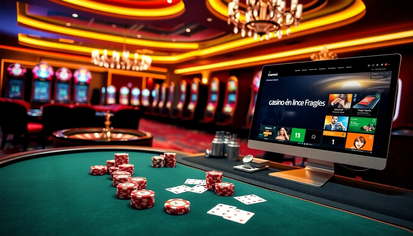 Une table de poker luxueuse mettant en avant l'action de casino en ligne Français avec des jetons de poker et des cartes vibrantes.
