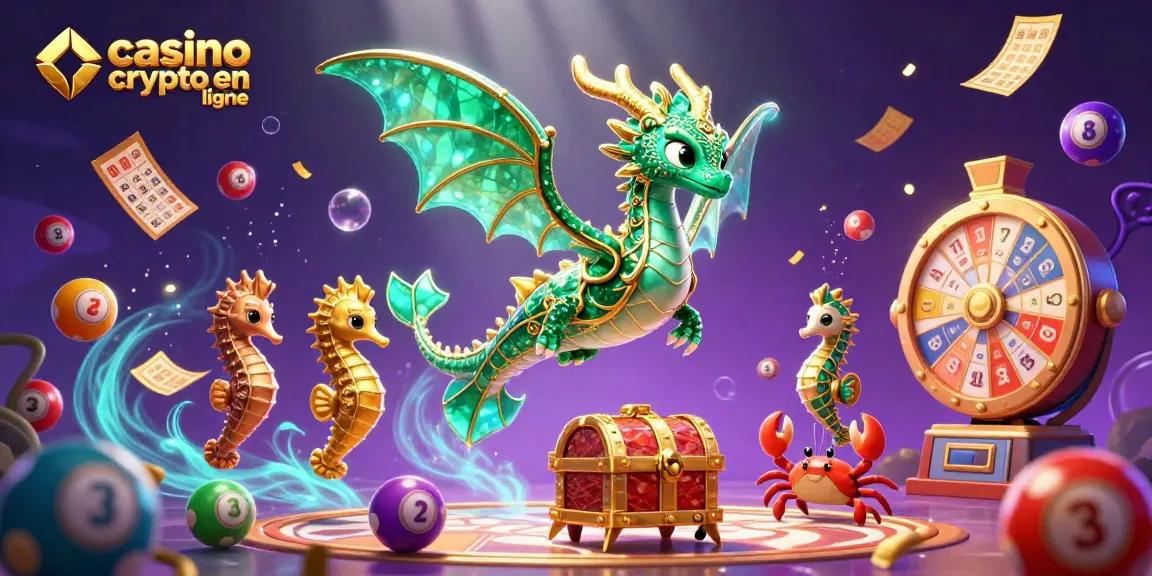 Découvrez les créatures du casino crypto en ligne, avec un dragon flottant et éclatant d'émeraude.