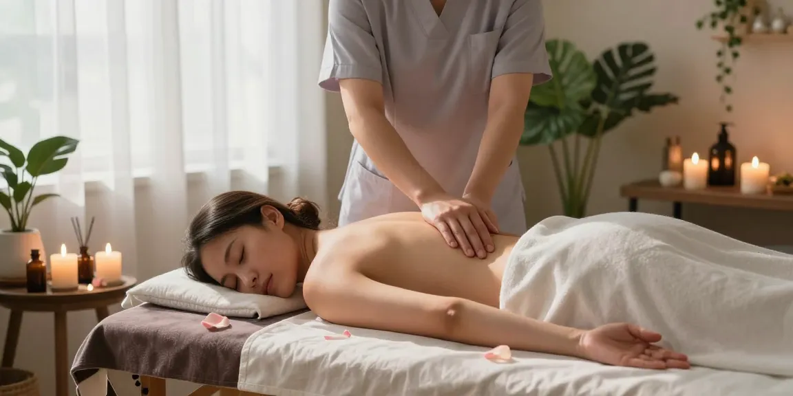 Relaxing Swedish massage experience at https://www.makangs.com/ featuring a therapist and soothing ambiance with candles and aromatherapy.
