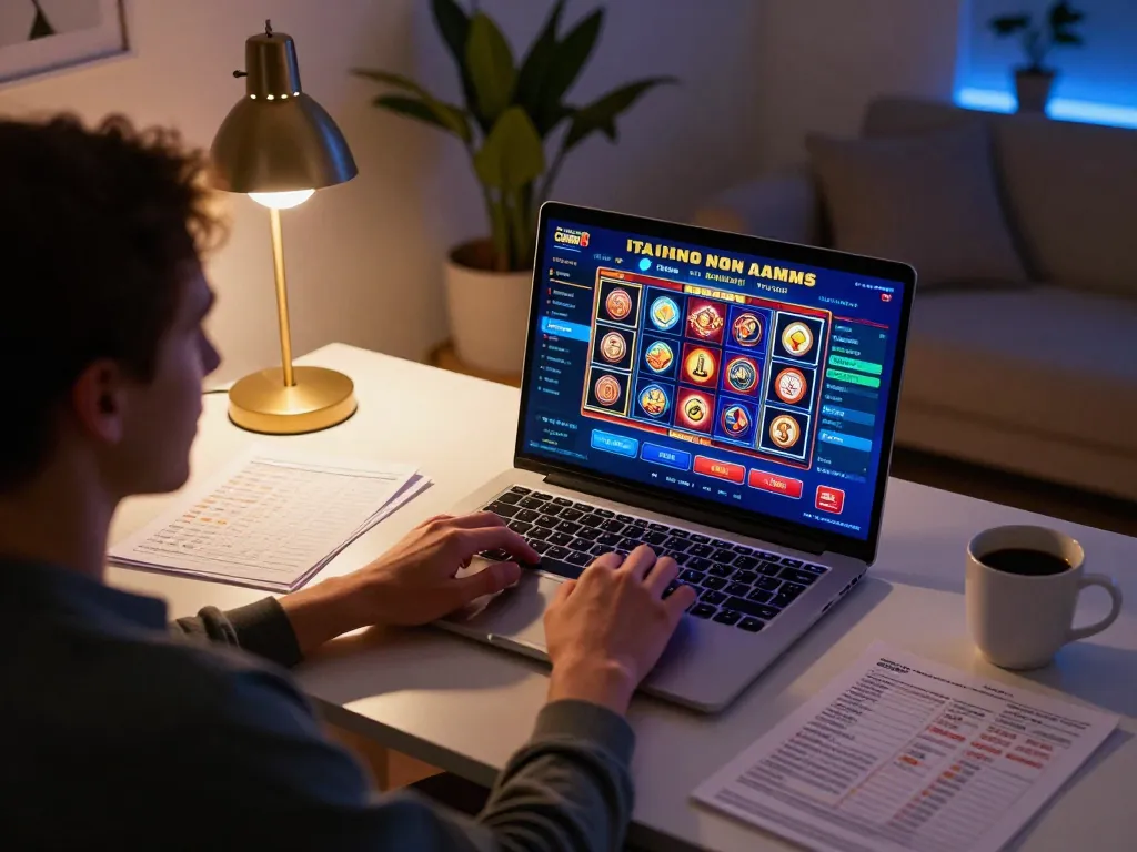 Engaging setup for casinò online italiani non aams featuring laptop gaming and strategy notes