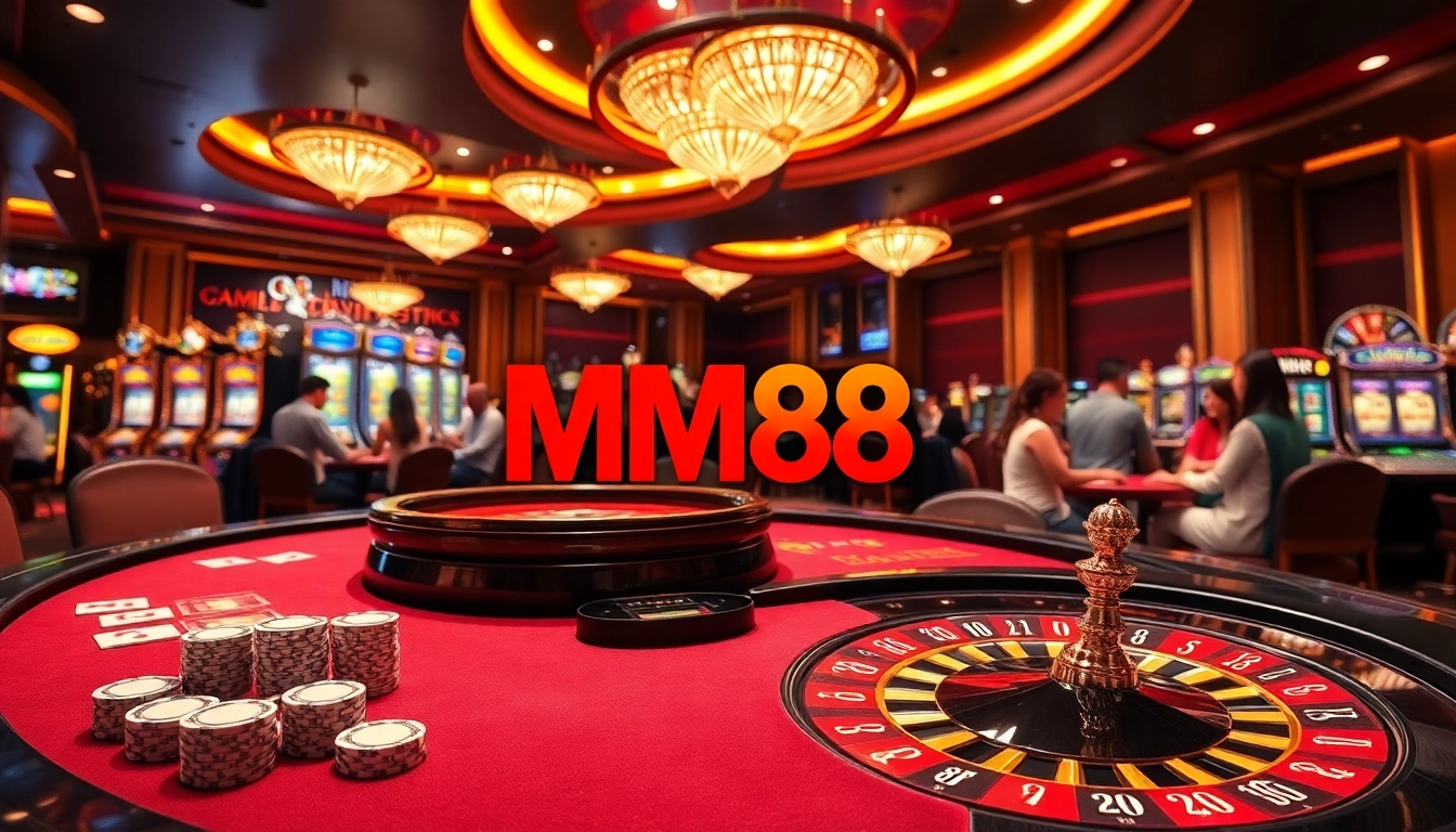 Experience the thrill of MM88 casino with luxurious gaming tables, vibrant chips, and engaging players.