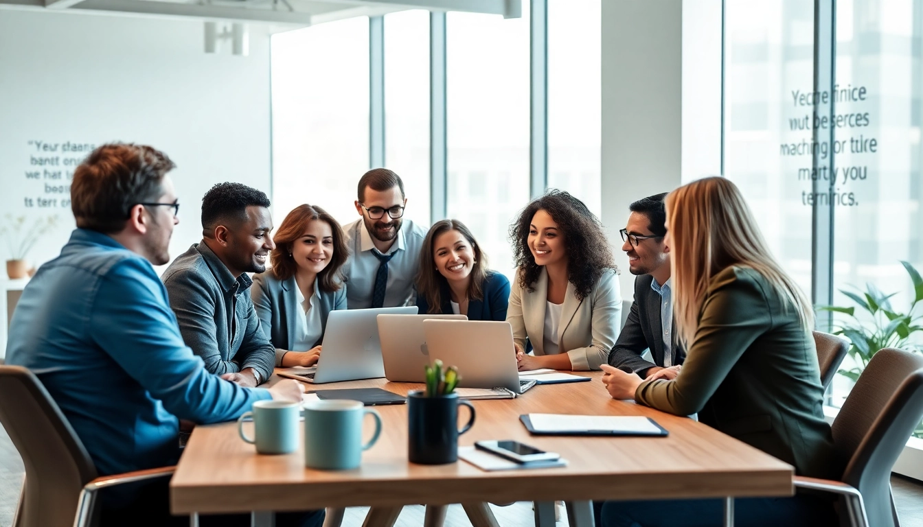 Engaged professionals participating in a business coaching service session, enhancing their skills in a modern office.