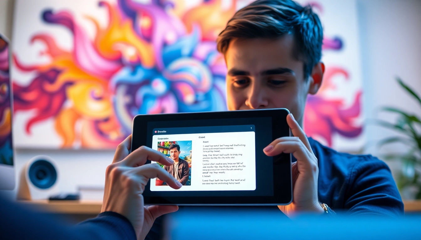 Engaging with the image to prompt ai generator on a tablet in a modern environment