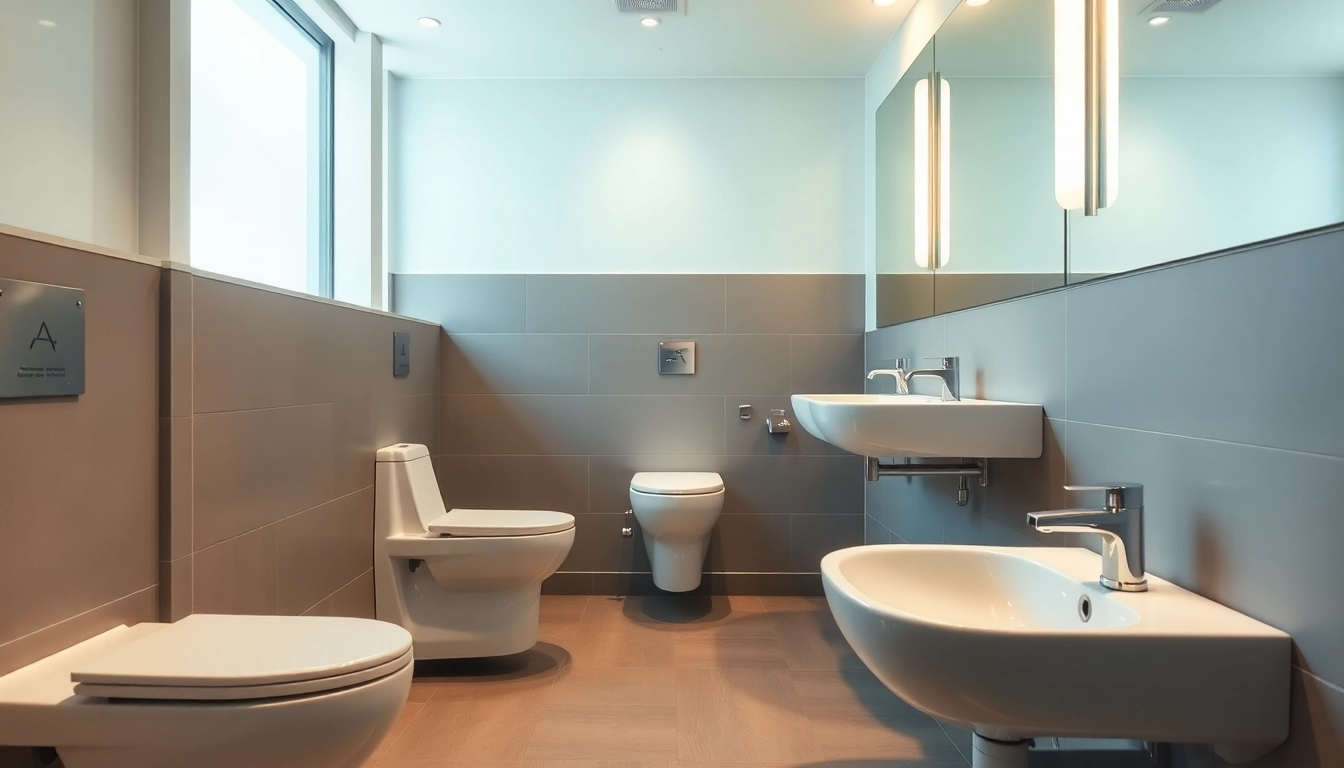 Engaging image showcasing commercial toilet refurbishment with modern fixtures and bright lighting.