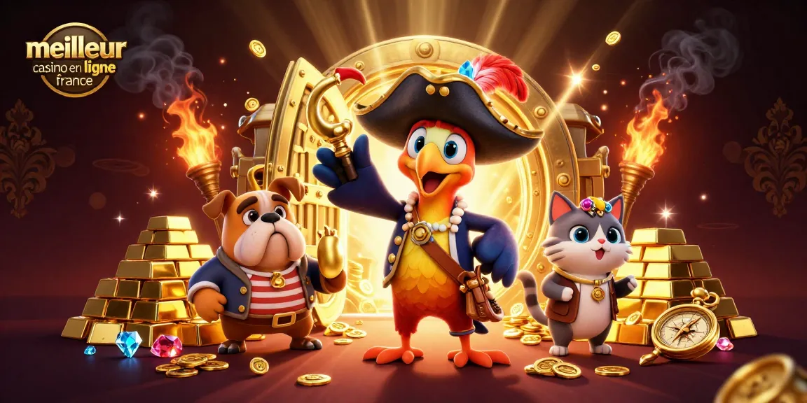 Gagnez des jackpots au meilleur casino en ligne France avec cette illustration dynamique de pirates.
