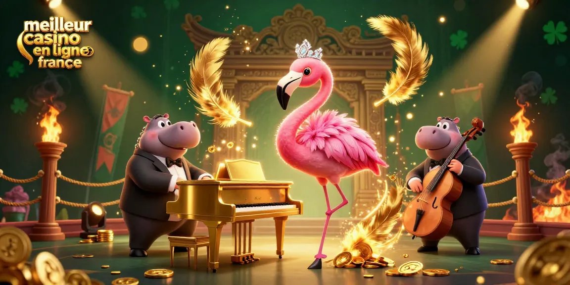 Illustration dynamique sur le meilleur casino en ligne France avec des personnages colorés animant un paysage fascinant.
