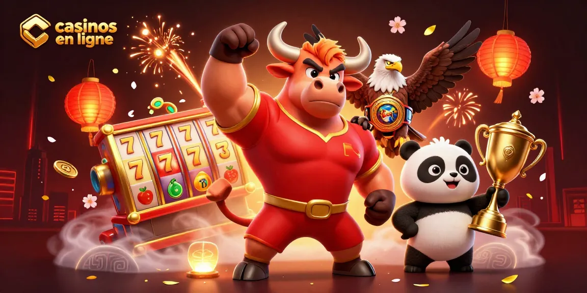 Jeux dynamiques dans des casinos en ligne avec un taureau victorieux et des éléments de jackpot.
