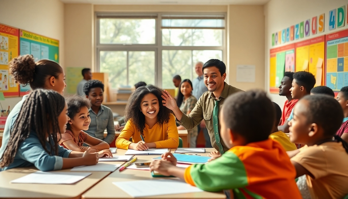 Dynamic classroom scene emphasizing education equity and innovation.