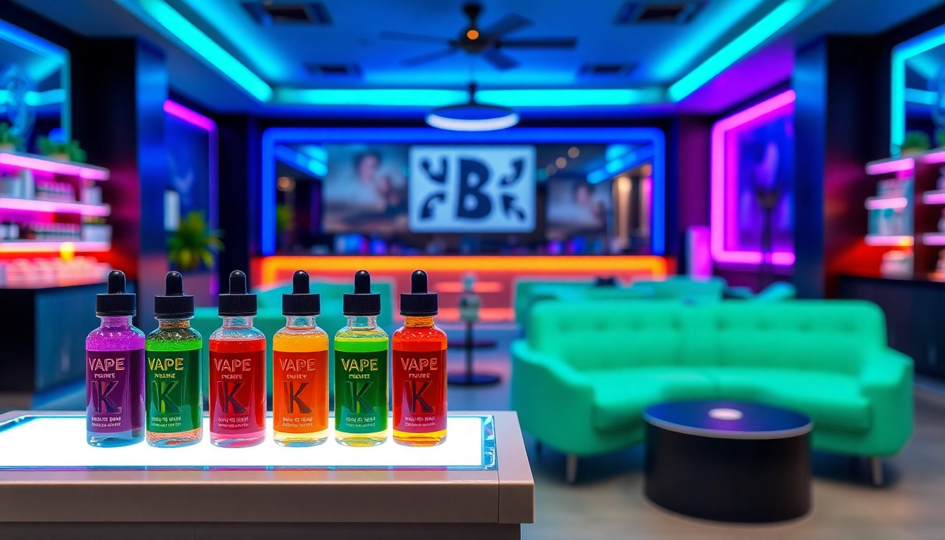 Showcase of vape juice depot products in a modern vaping shop setting.