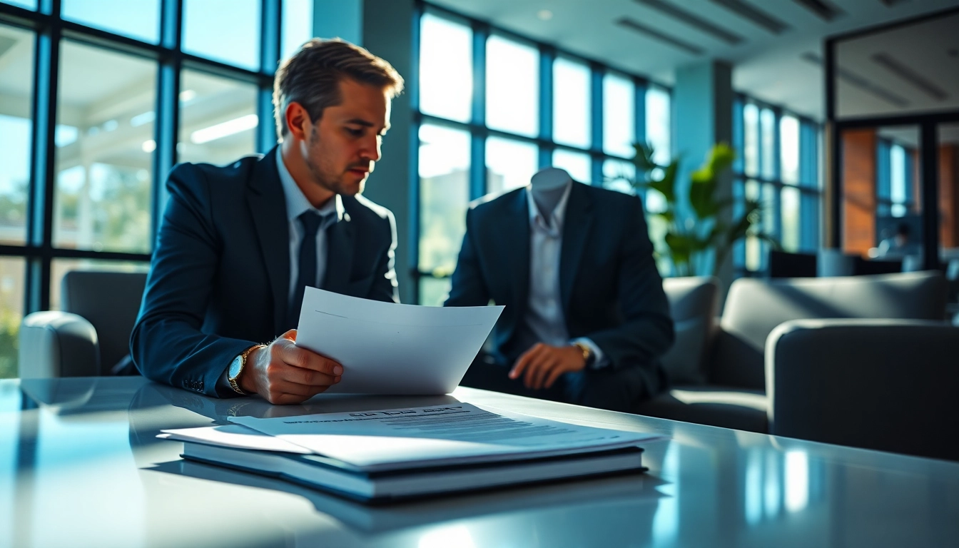 Consultant advising client on Federal and State contracts and grants in a bright office setting.