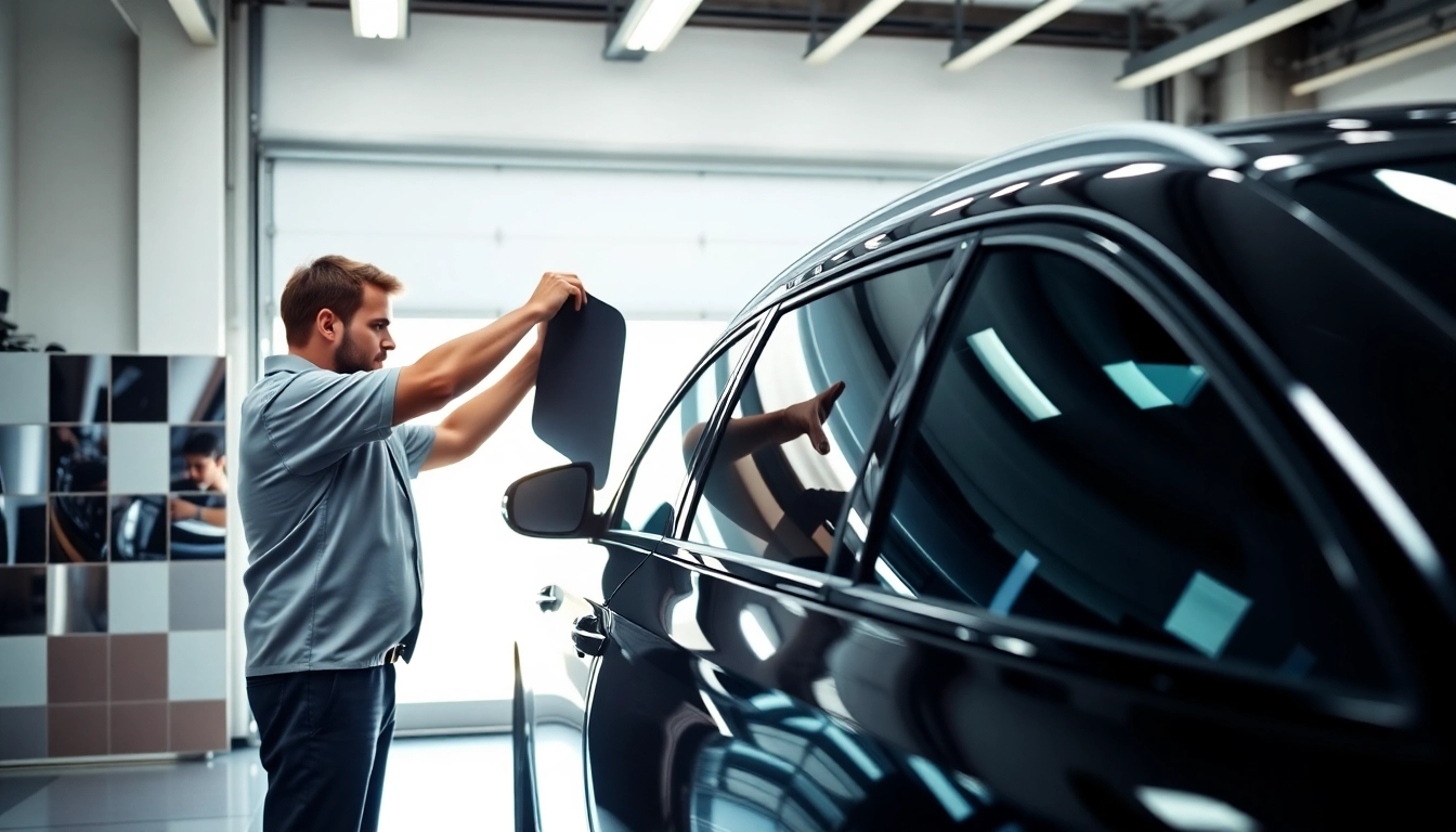 Enhance your vehicle with auto window tint near me featuring a technician in action.
