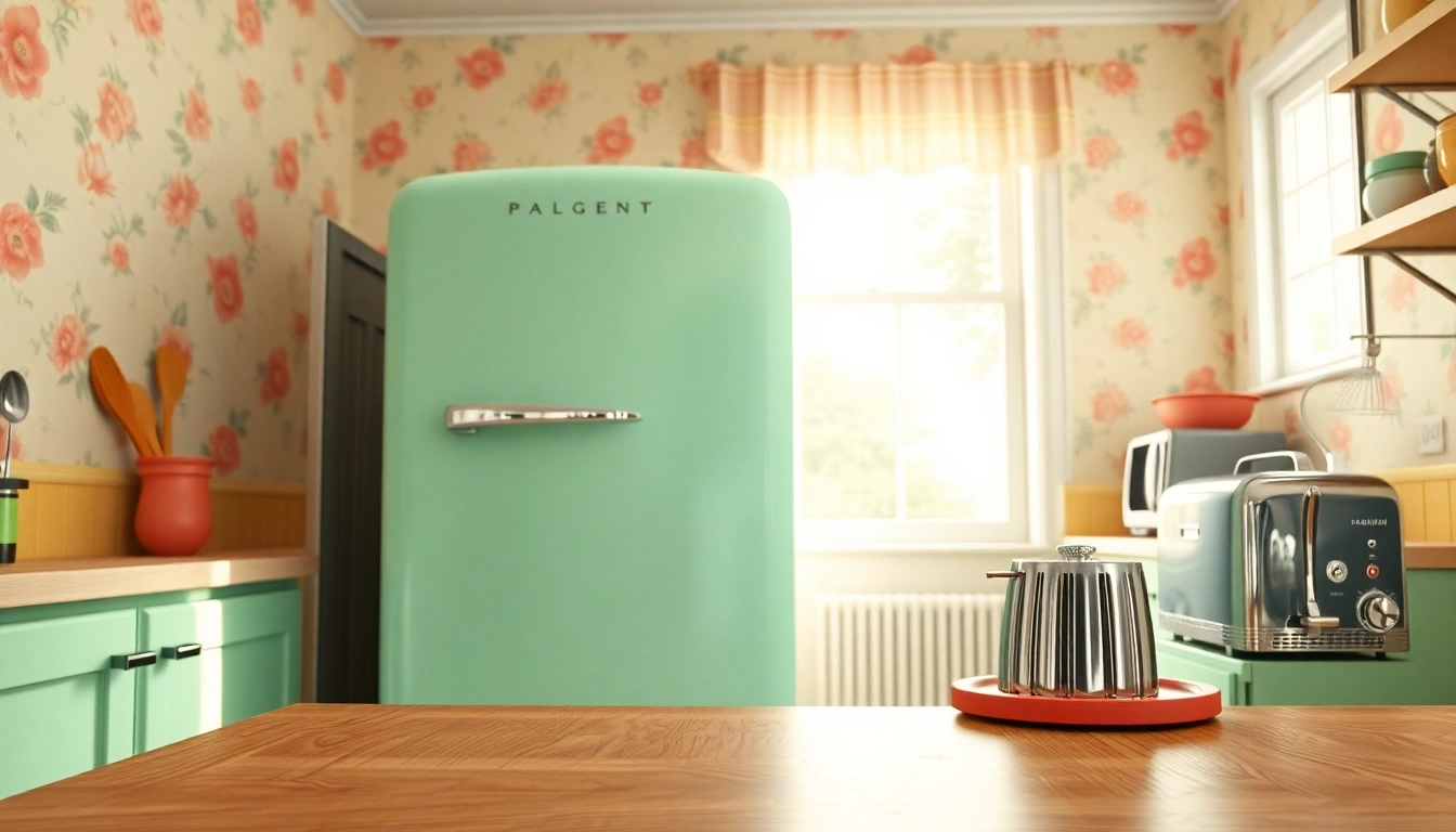 Beautiful retro appliance, showcasing a mint green refrigerator in a charming vintage kitchen.