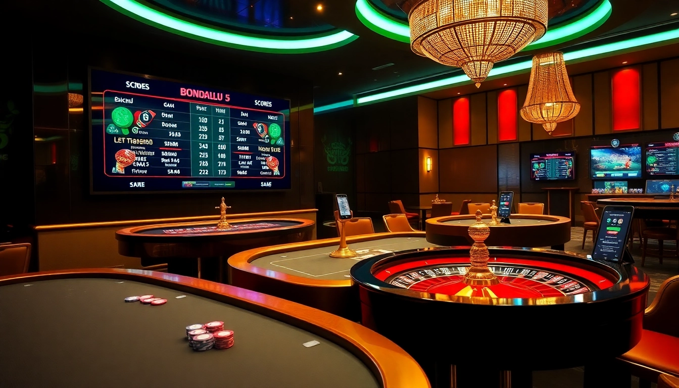 Bongdalu 5 showcases an exhilarating sports betting environment with live scores and vibrant casino elements.