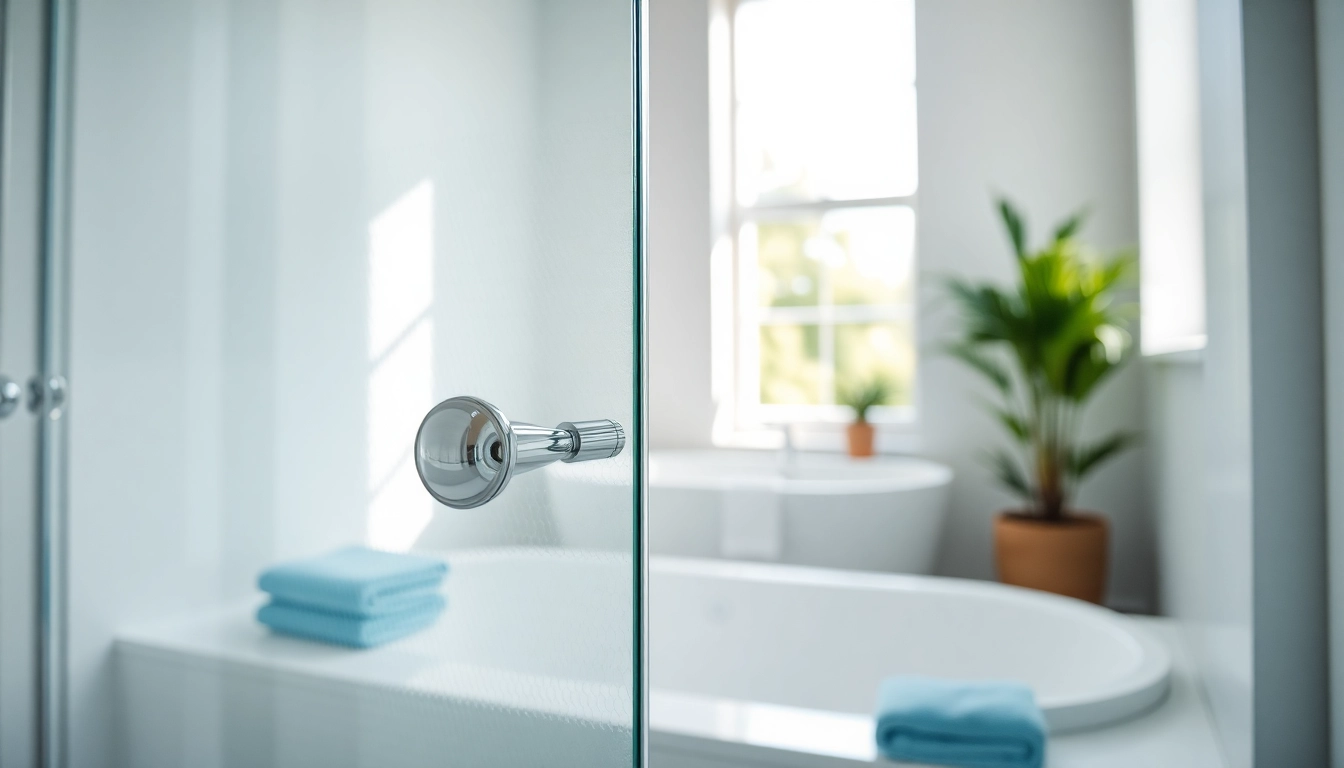 Stunning shower screen door gracefully displayed in a luxurious bathroom.