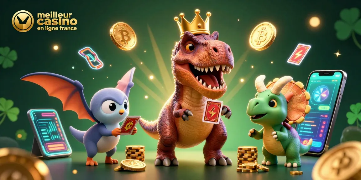 Jouer à des jeux au meilleur casino en ligne France avec un T-Rex et des cartes.