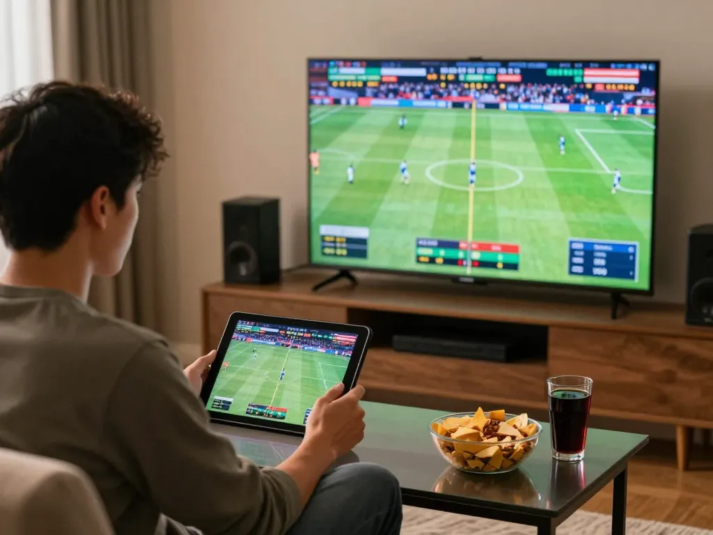 Engaging sports betting scene highlighting Giới Thiệu Website experience with live odds and home setup interaction.
