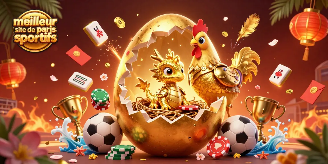 Illustration montrant le meilleur site de paris sportifs avec un dragon doré, des jetons de poker et des éléments de jeu.