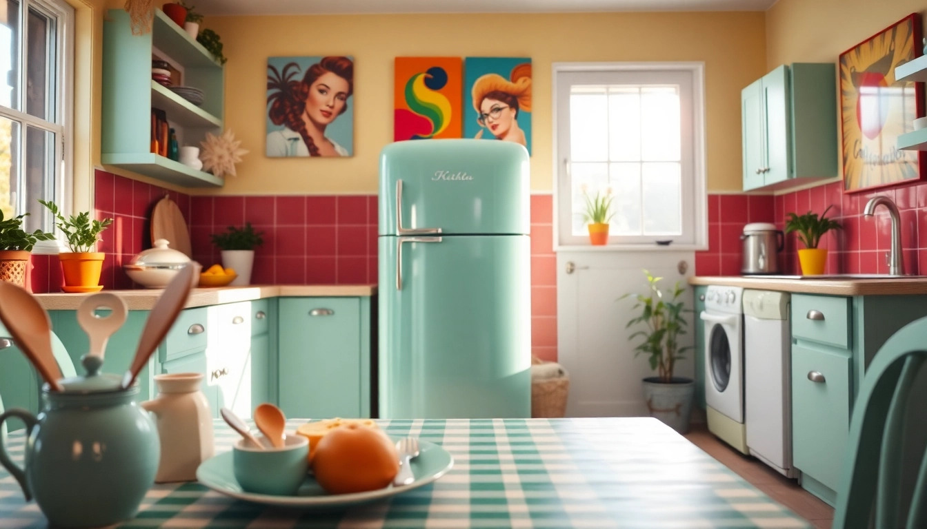 Retro Appliance showcased in a vibrant 1950s kitchen with pastel hues and vintage decor.