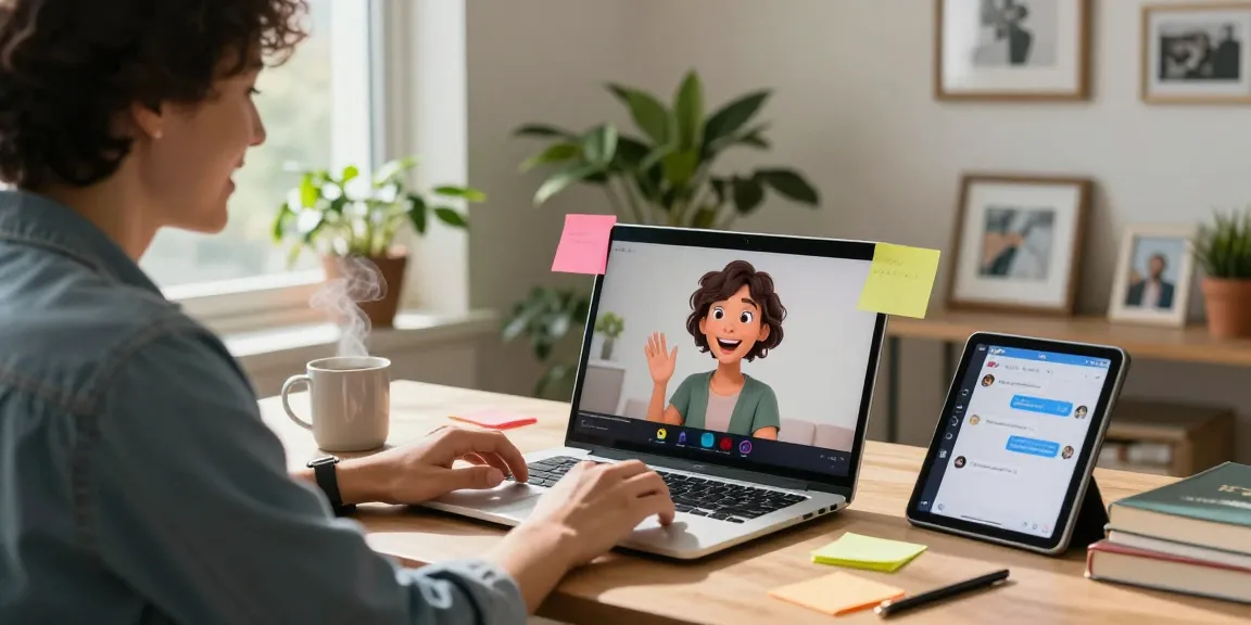 Person enjoying a spicy chat with an AI character in a cozy home office setting.