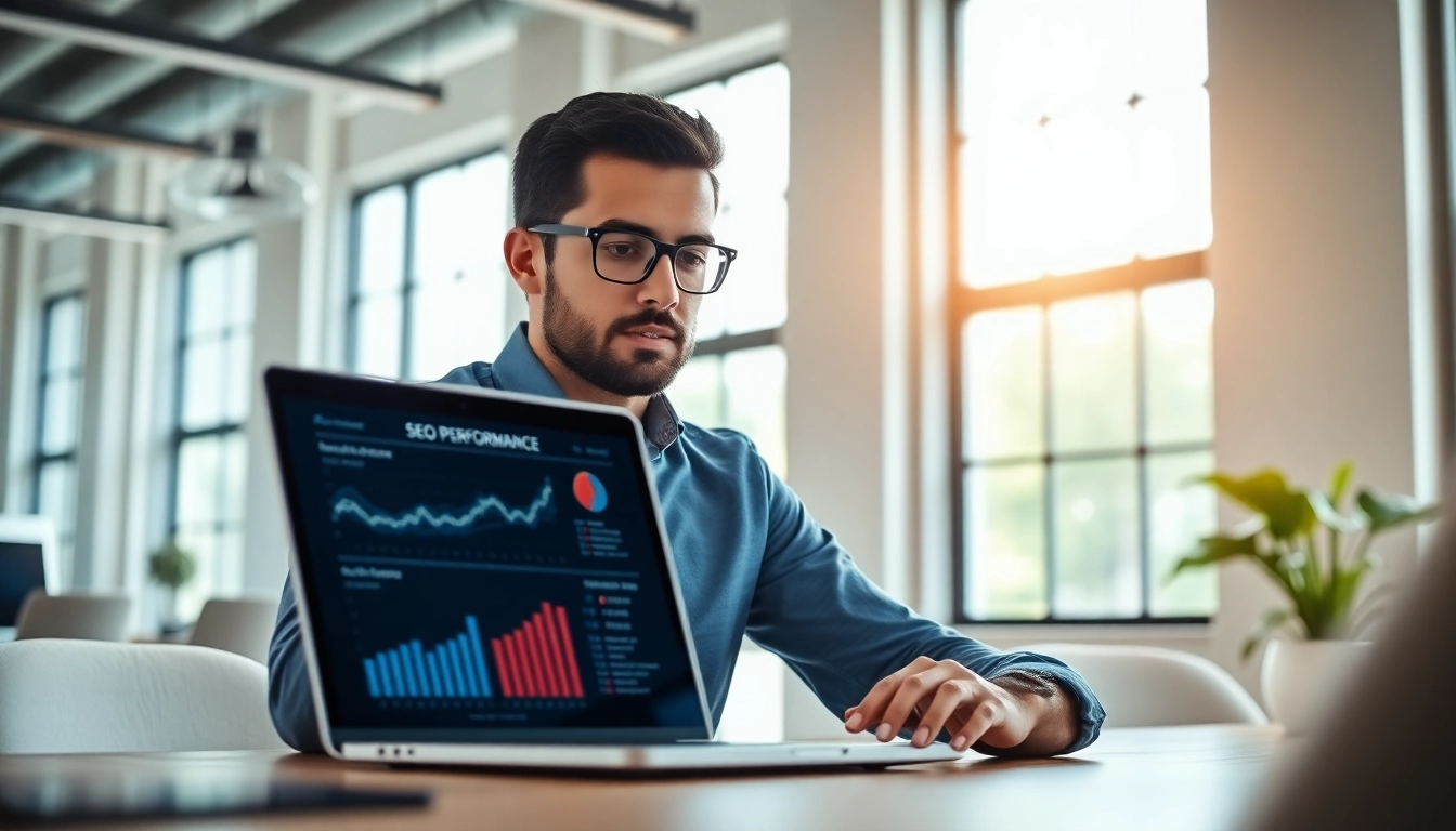 Analyze SEO performance on a laptop with modern graphics.